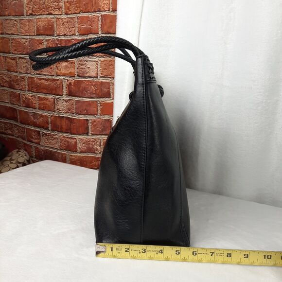 Black Braided Handle Vegan Faux Leather Shoulder Bag Multiple Compartments - Picture 11 of 12